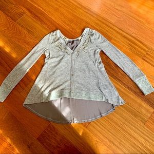 Miss Me Grey Top with Sheer Zipper Back